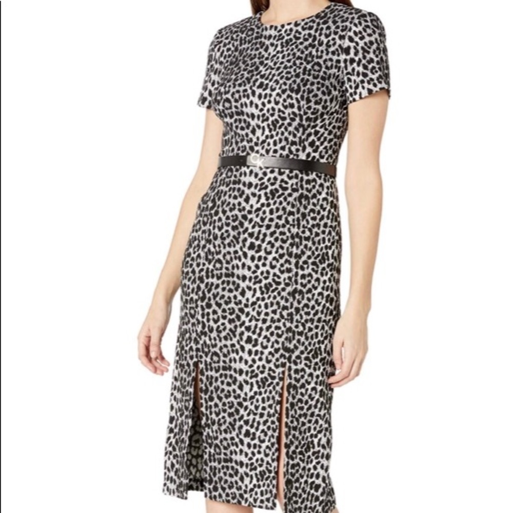 Calvin Klein Leopard Print Midi Sheath